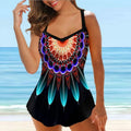 Women's colourful printing plus size swimsuit with loose belly-covering design in extended sizes