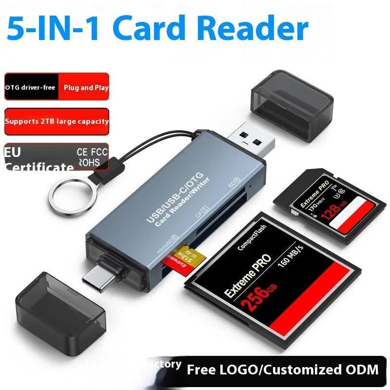 CF SD TF three-in-one USB card reader with aluminium alloy construction