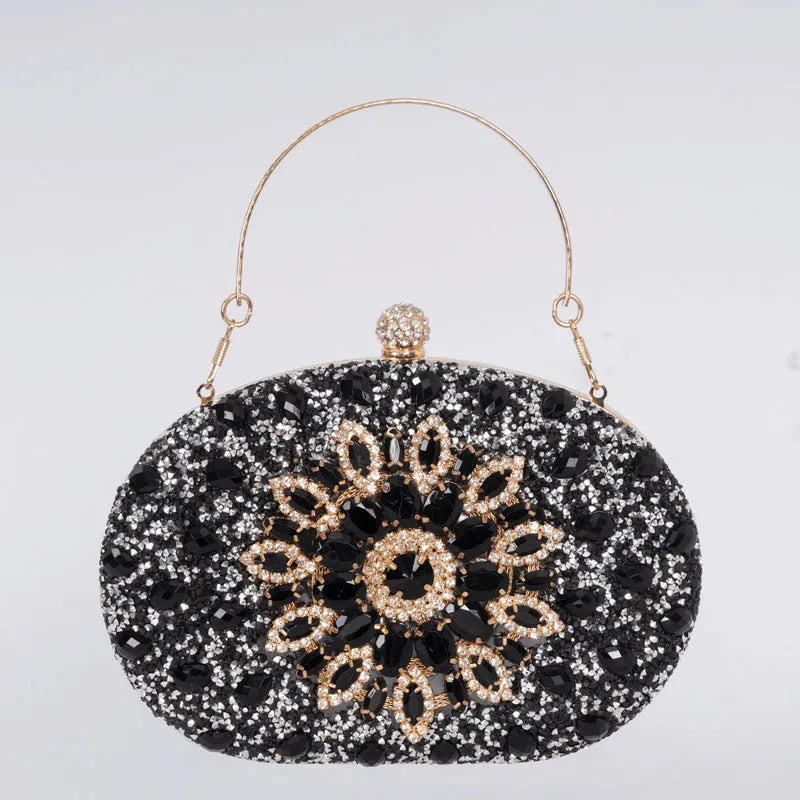 Personalised banquet women's handbag in hardware and rhinestone construction with European retro styling