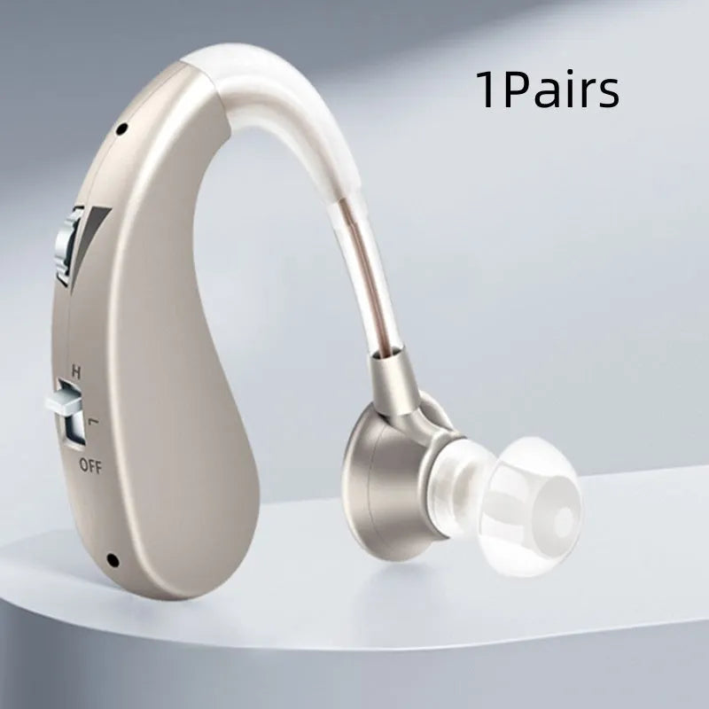 USB rechargeable hearing aid for elderly in blue and silver with double pack