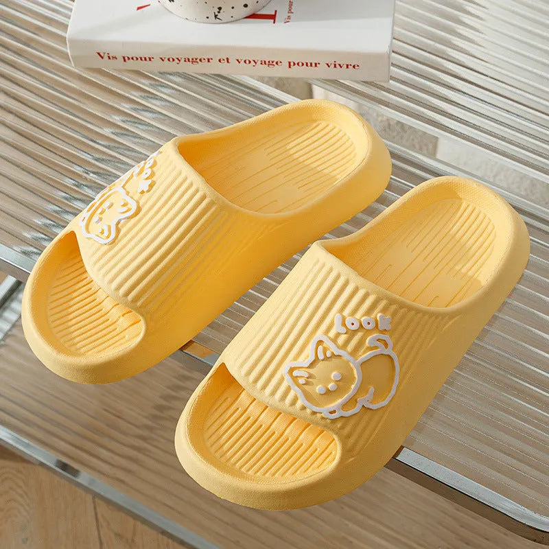 Cat-shaped thick platform EVA slippers in various colours on a non-slip sole