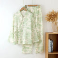 Women's pure cotton gauze homewear suit with long sleeves and trousers in frosted pine tree colour