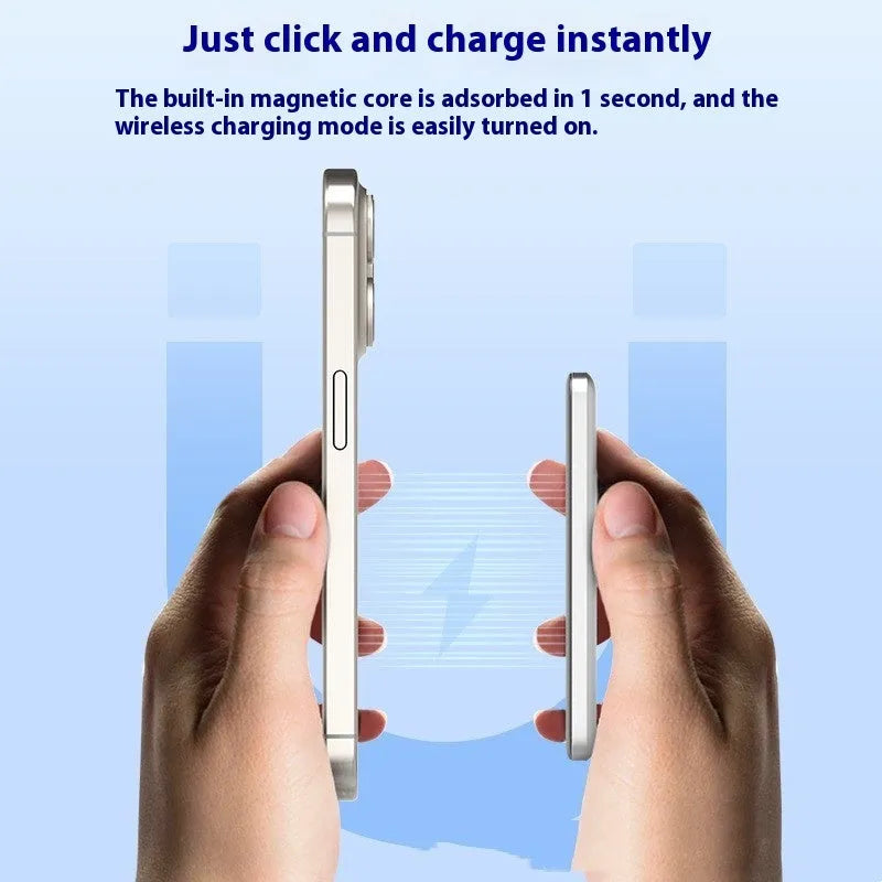 Gun gray magnetic wireless power bank with ultra-thin alloy design showing compact dimensions