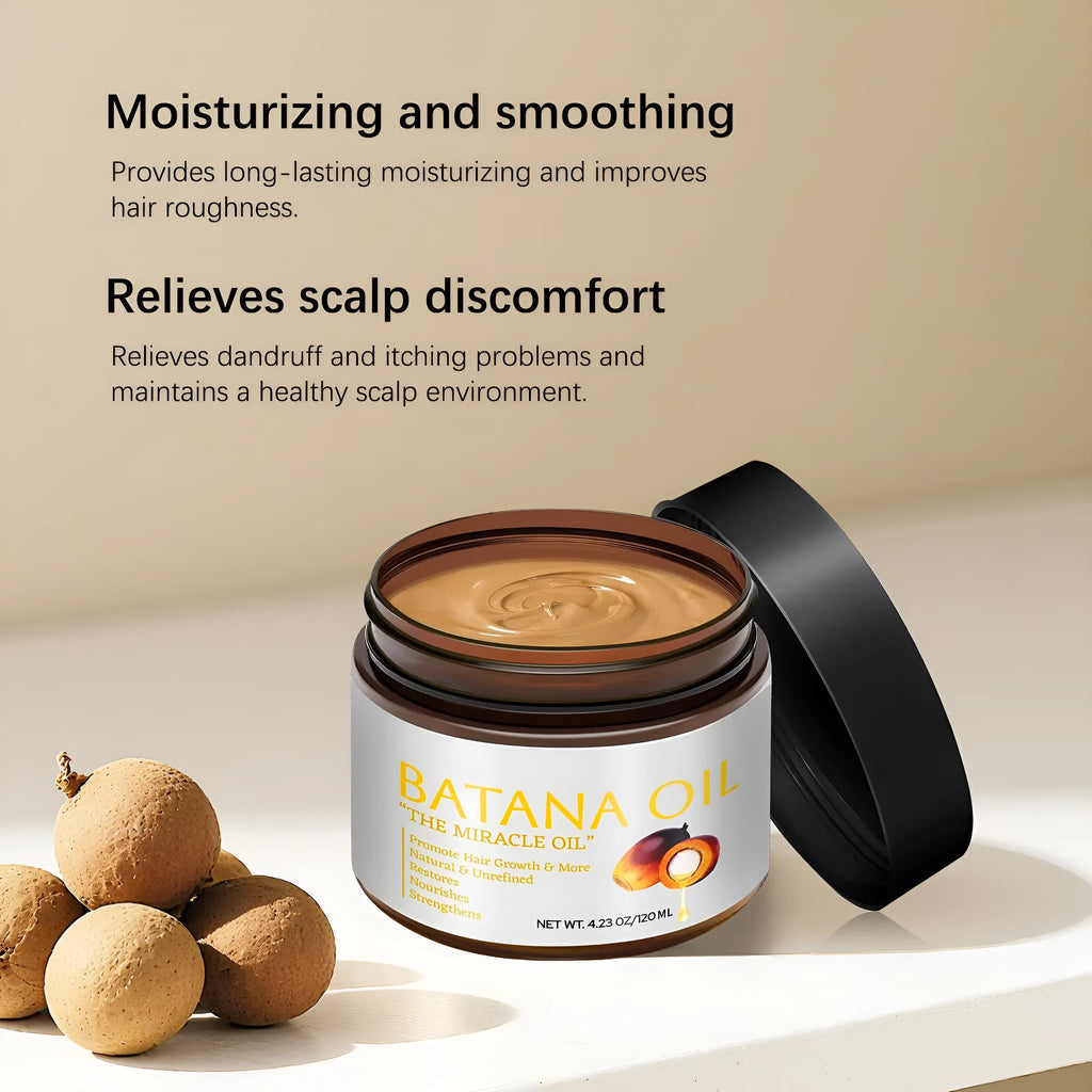 Batana Hair Mask 120 ml bottle for frizzy hair repair with herbal fragrance