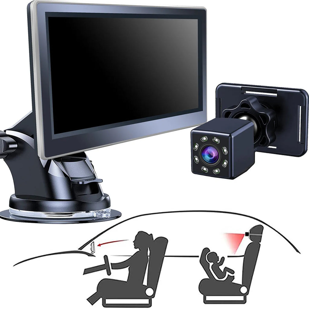 Car infant baby infrared night vision rearview mirror system with 5-inch monitor and wide-angle camera