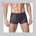 Men's solid colour ice silk modal boxer briefs showing the U convex mesh design on a mid waist.