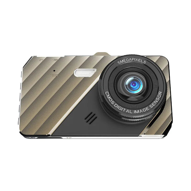 4 inch touch screen dual lens dash cam showing front and rear camera positions