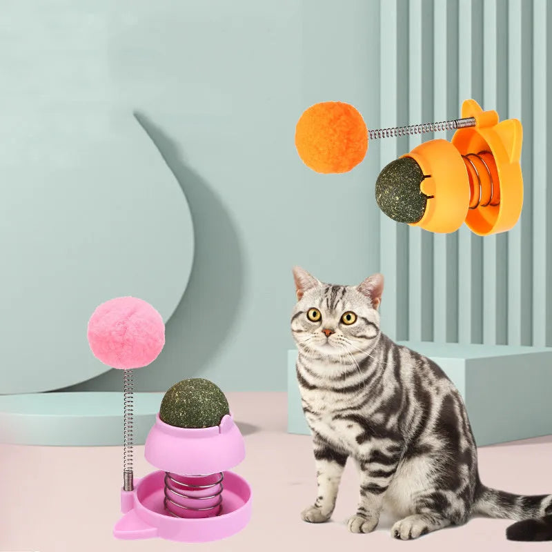 Blue lucky cat mint ball toy with sound module for feline play and hairball management