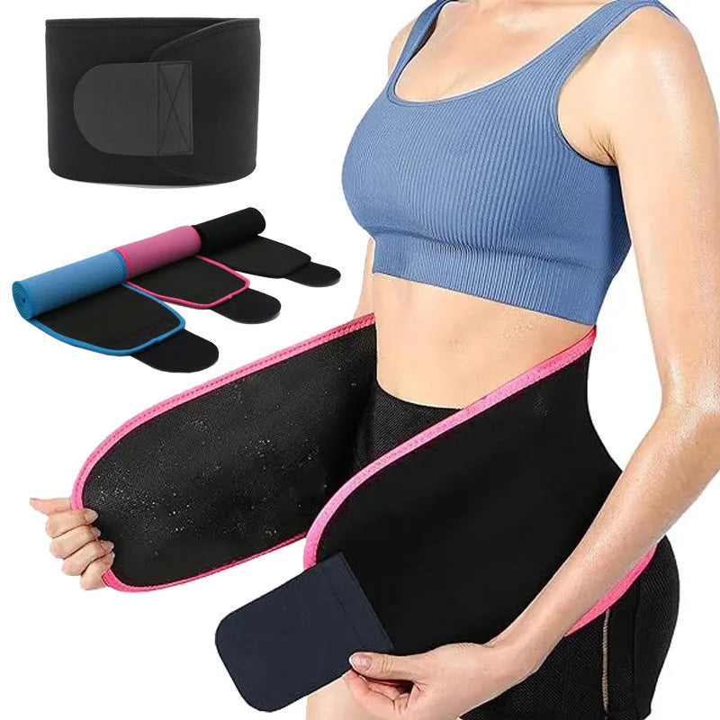 Neoprene lumbar support fitness belt in black, blue, or pink colours for waist protection.