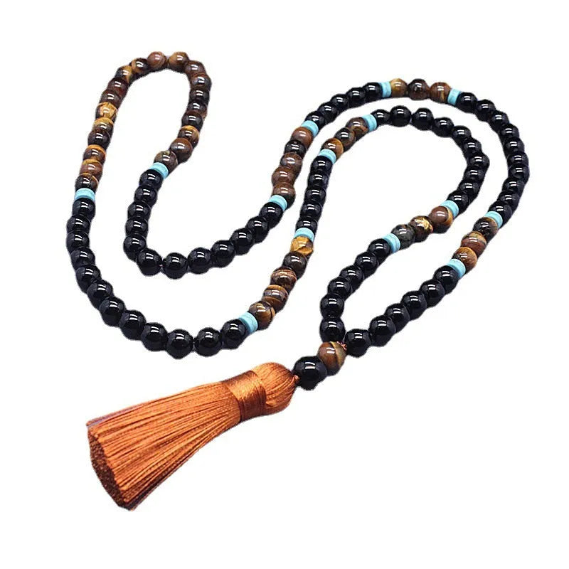 Black agate jewellery set with tiger shape stone necklace and geometric bead bracelet