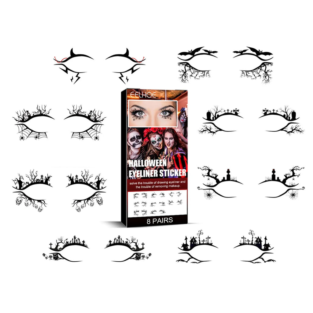 Halloween bat and spider decorative eyeliner stickers set with 8 pairs of temporary cosmetic accessories
