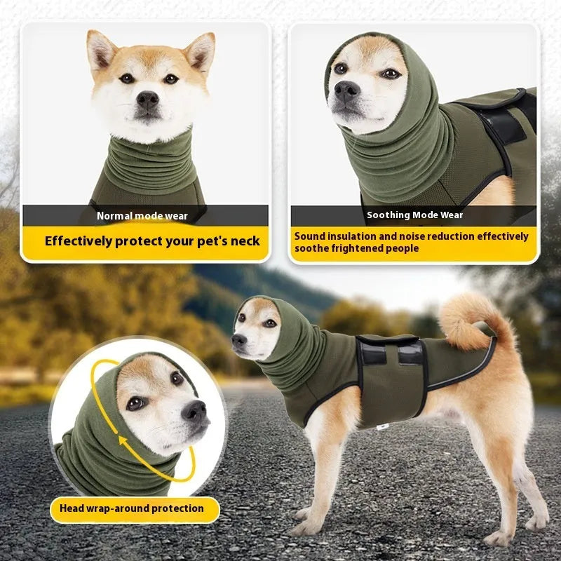 Polyester dog anti-anxiety jacket in Army Green colour for mood soothing
