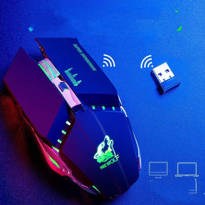 Wireless gaming mouse with six buttons and scroll wheel in black colour