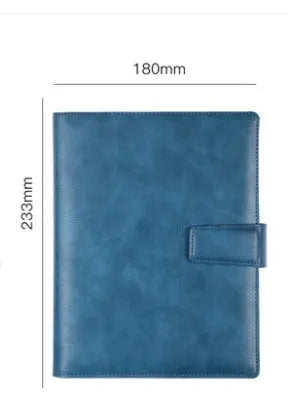 Hardcover A5 leather notebook with buckle closure in five colour options showing interior Daolin paper