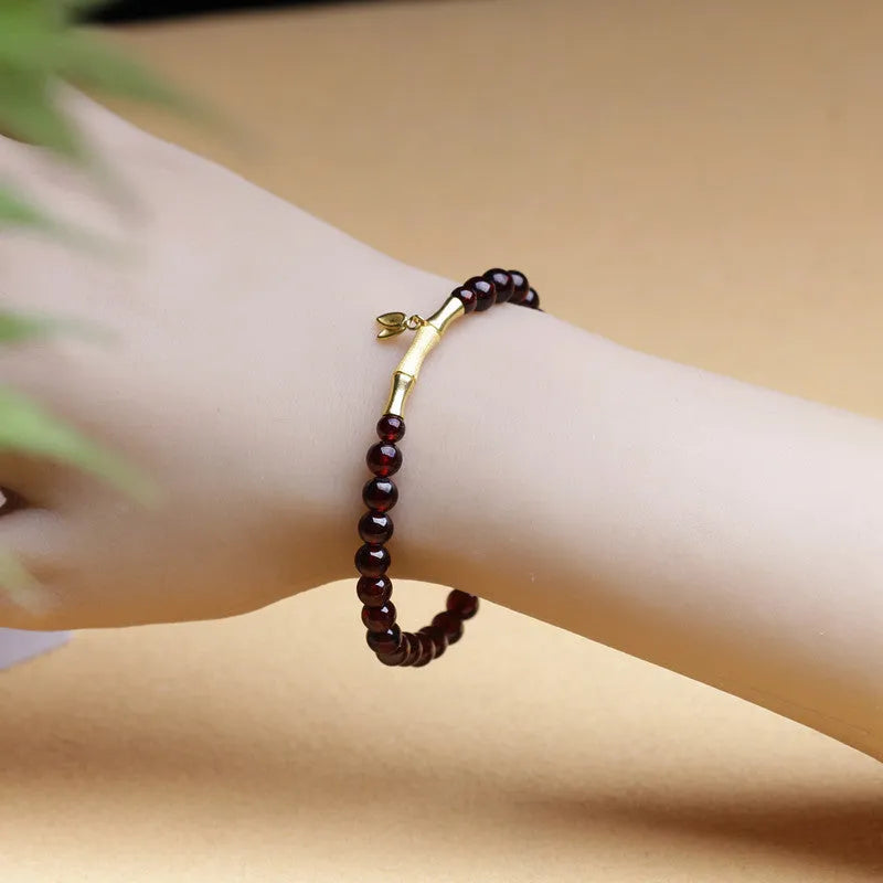 6mm natural garnet bamboo joint single ring bracelet with manual processing