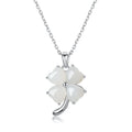 Women's four-leaf clover necklace with Hetian jade pendant on an adjustable sterling silver chain.
