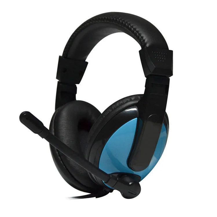 Blue and red wired gaming headset with 40mm speakers, omnidirectional microphone, and detachable cable