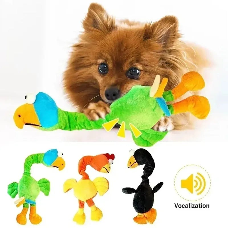 Screaming chicken squeaky dog toy in cartoon bird style – soft plush chew toy for small to large dogs