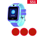 A child's blue silicone strap smartwatch with a touchscreen showing a video call interface.