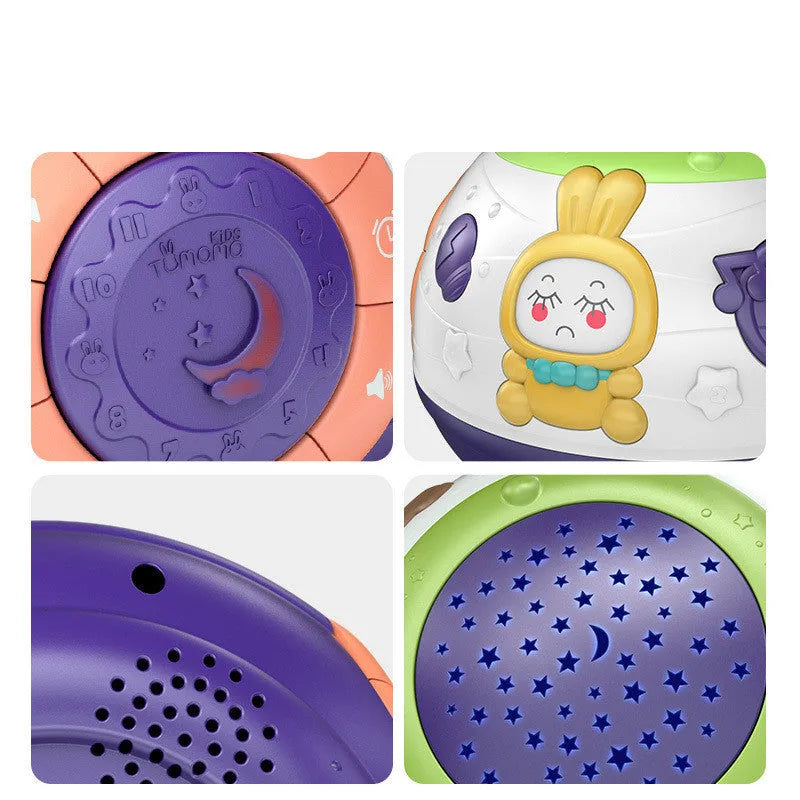 White plastic starry sky night light projector for children on a table.