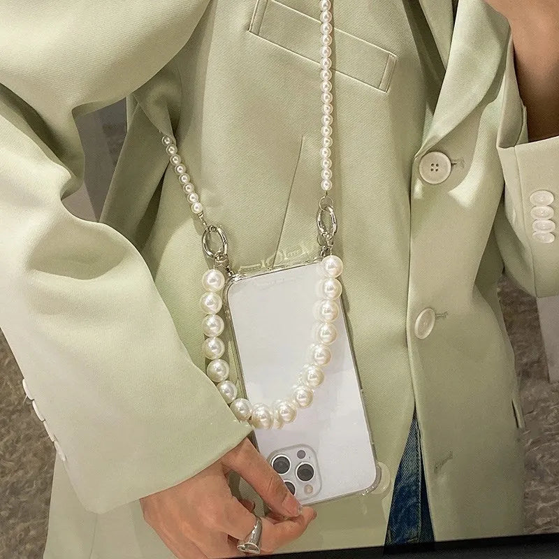 Soft Big Pearl and Chain mobile phone case for iPhone in Japanese Korean style