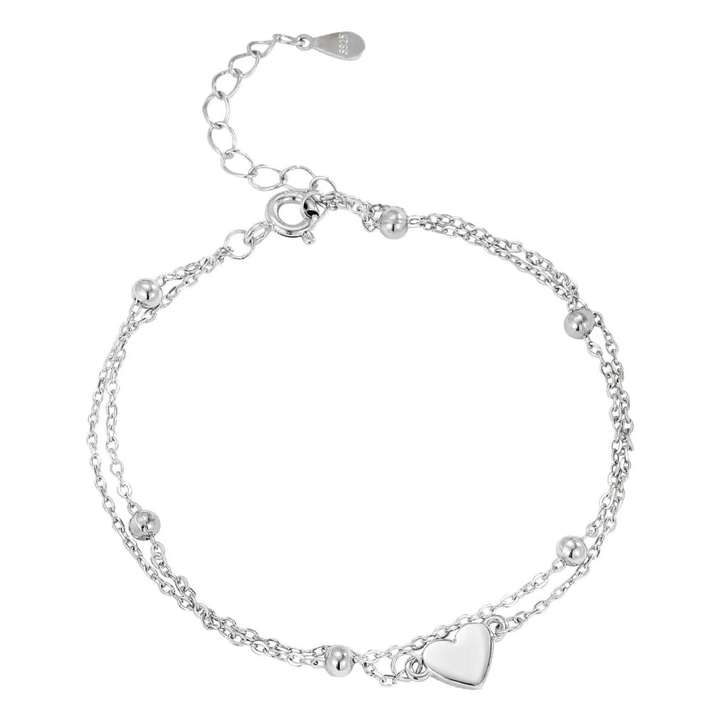 S925 sterling silver heart double-layer bracelet for women simple style electroplated finish