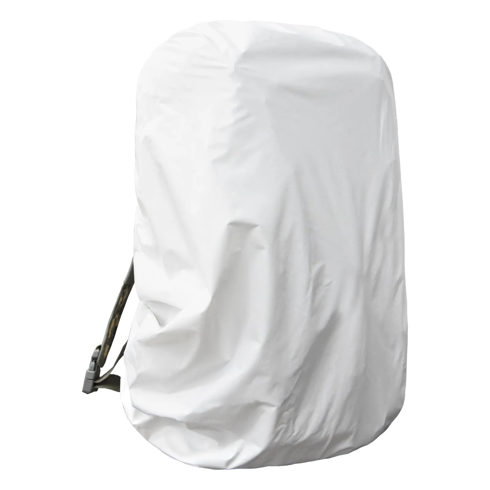 Army green backpack rain cover shown unfolded, suitable for an 80-litre pack.