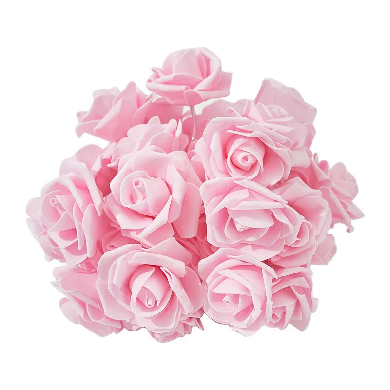 LED rose light string with battery pack and PV foam rose heads in multiple colour options