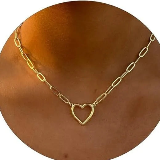 Stainless steel paperclip twist necklace in titanium steel with gold electroplated finish, simple style