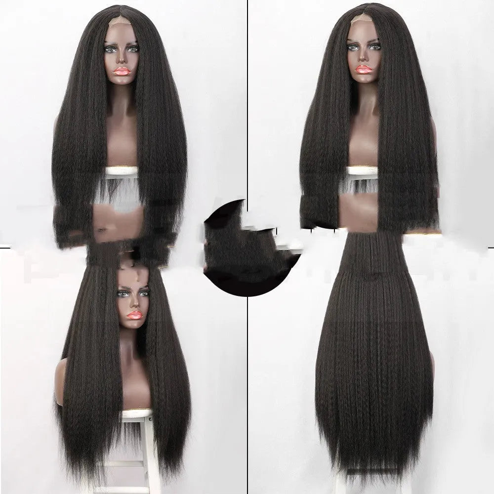 European American women's former lace wig 30 inch straight high temperature silk
