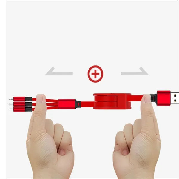 3-in-1 telescopic USB charging cable extended to 120cm length with titanium alloy connectors