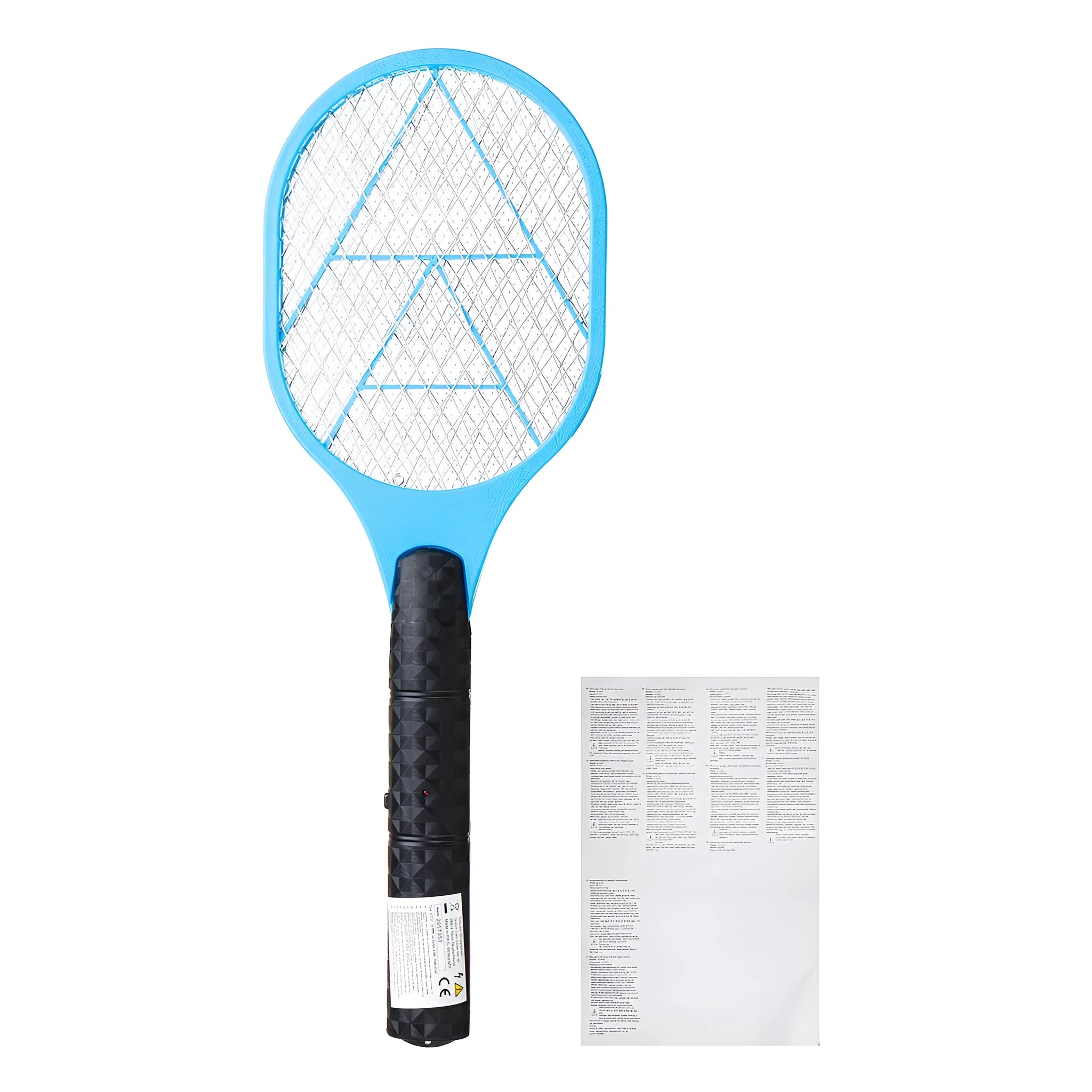 Blue battery-powered electric mosquito swatter measuring 16.5x45cm with insect zapper mesh