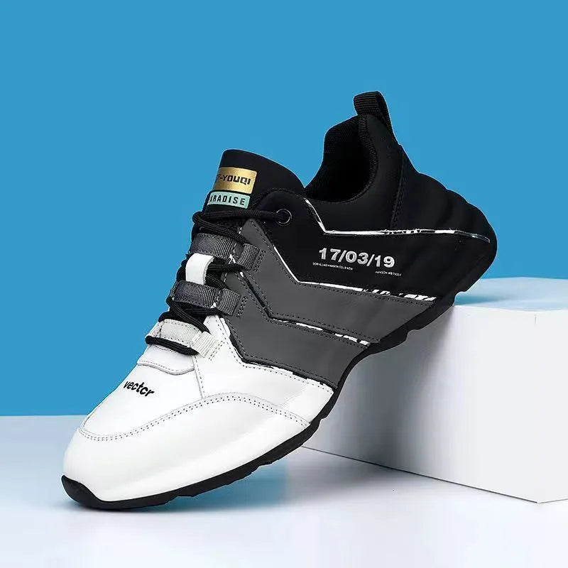 Low-top round-toe casual sneakers for teenagers with thick plastic sole and mesh lining.