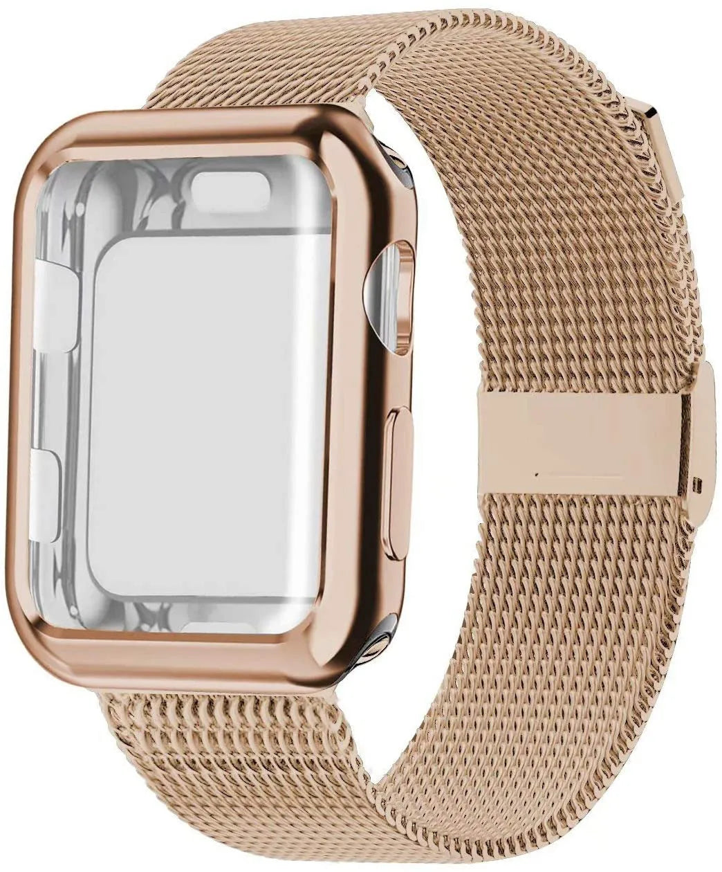 Apple Watch with black magnetic Milanese loop band showing adjustable magnetic clasp on wrist.