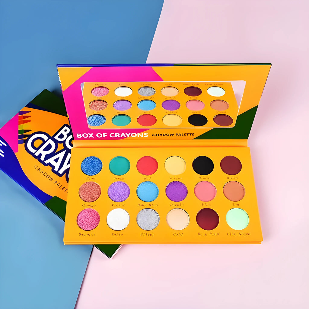 18 colour eyeshadow palette with matte and shimmer finishes in a compact case