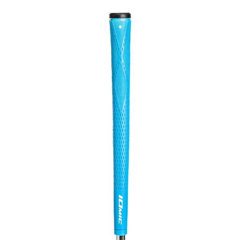 TPE golf grip in multiple colours including pink, blue, and black with red head on a club shaft