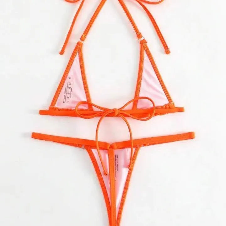 Solid colour three point backless bikini set for women in multiple colours including white and black