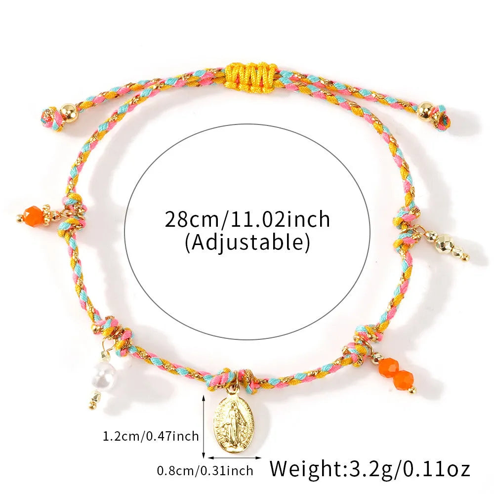 Colourful hand-woven braided rope bracelet for women in ethnic jewellery style