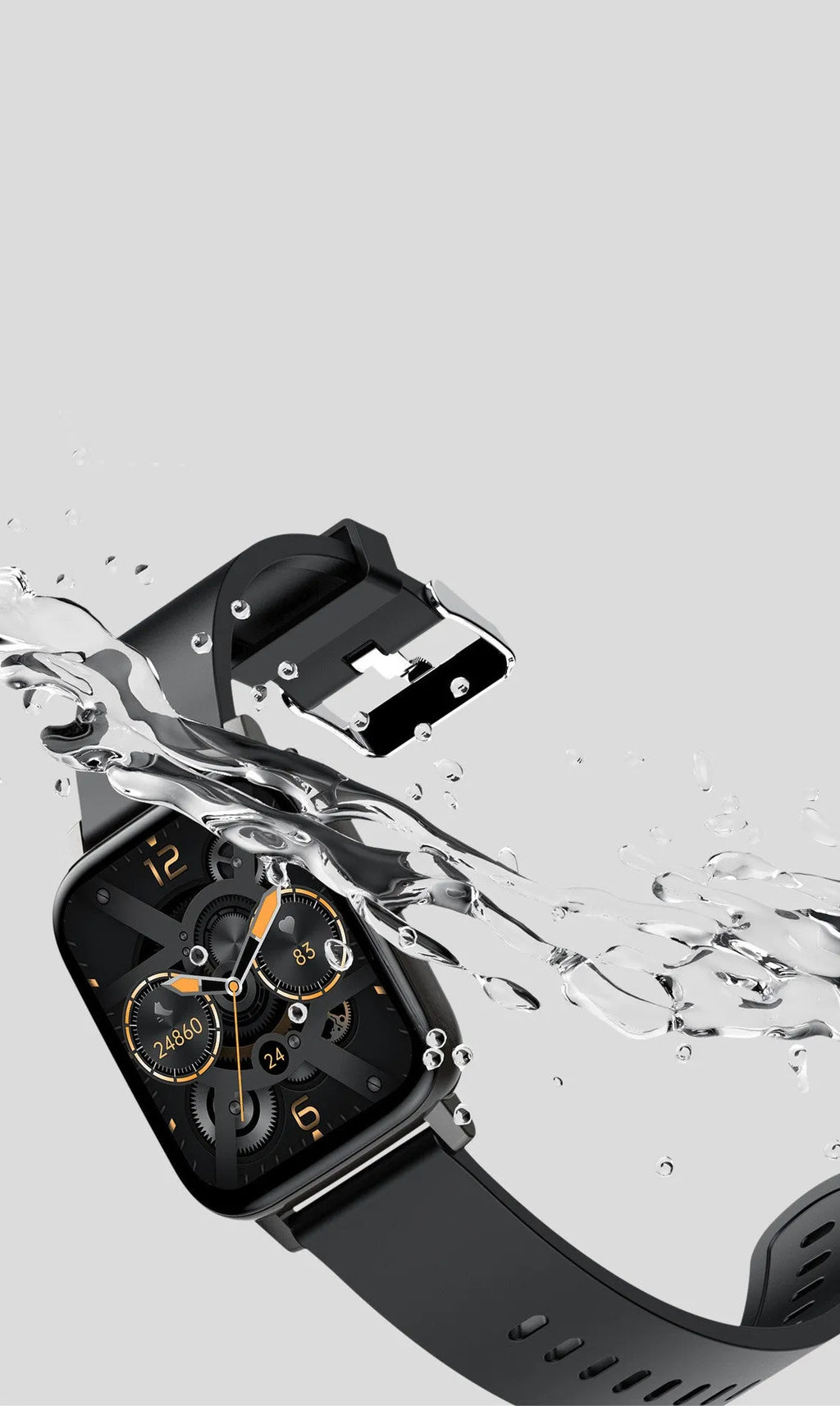 H80 black smart watch with spherical glass screen showing heart rate and time on a silicone strap