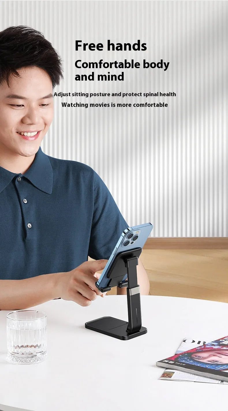 Black desktop foldable mobile phone bracket made of PC ABS material
