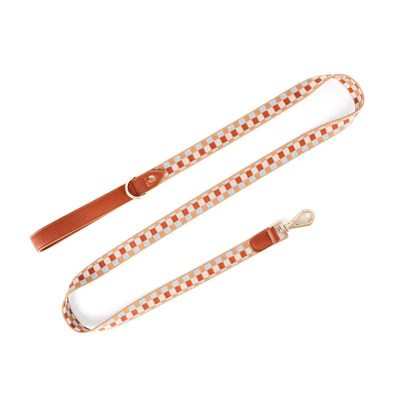 I-shaped pet chest harness traction rope set with collar and 150cm rope in leather rib fibre