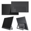 15.6-inch black portable monitor with adjustable stand, showing Full HD display connected to laptop