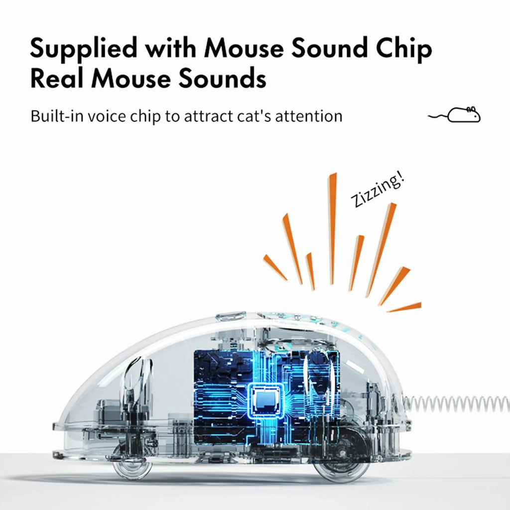 Motion cat toy electronic moving mouse with feather tail and rechargeable battery