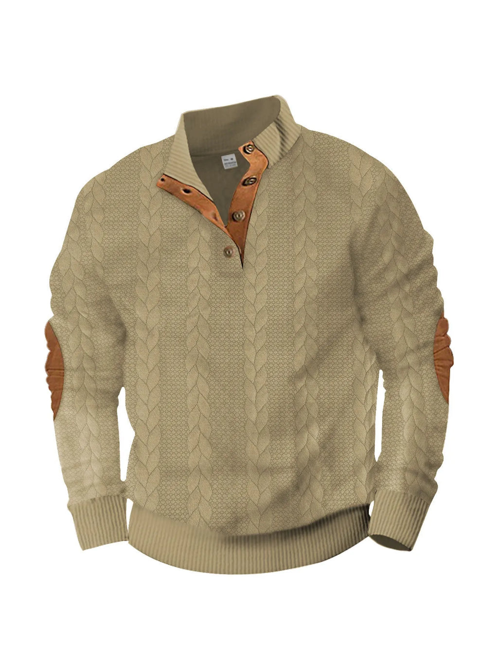 Cotton blend long-sleeve sweater with jacquard buckle and embroidered patch shown in a neutral colour