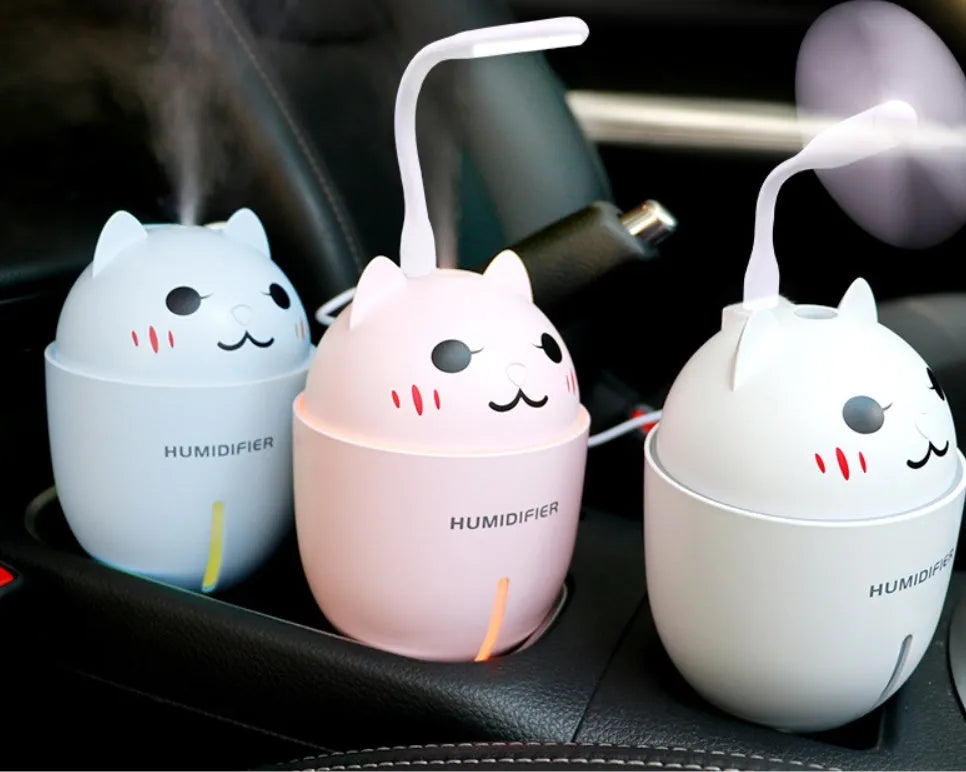 Meng pet cat humidifier in blue with cartoon cat face design and single fog outlet