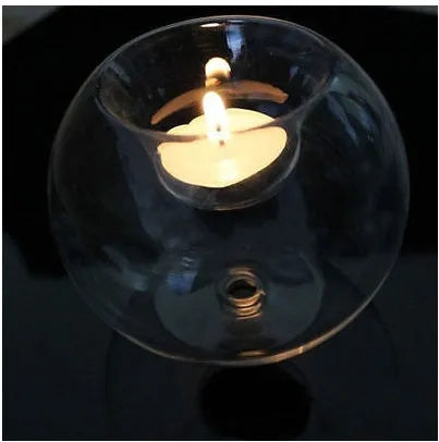 Handmade hollow glass sphere centrepiece in European style, shown in round form on table