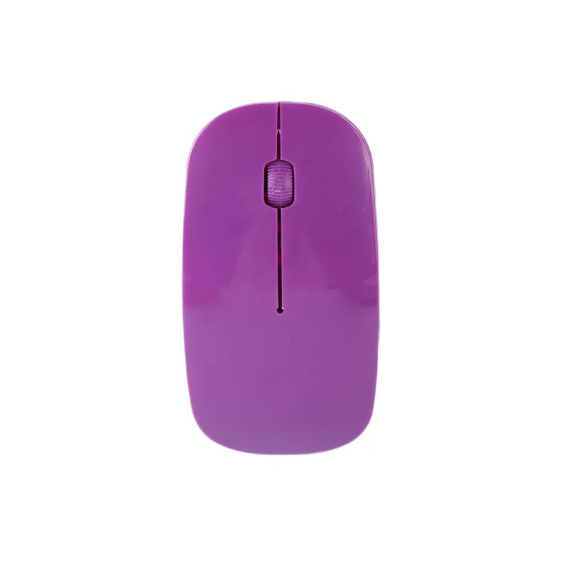 Wireless computer mouse in one of six colours: black, blue, green, pink, red, or white, with USB receiver