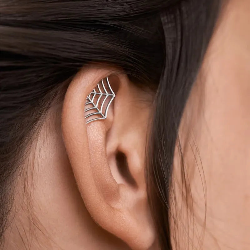 Spider web geometric mesh design stud earrings in gold and silver electroplated finishes