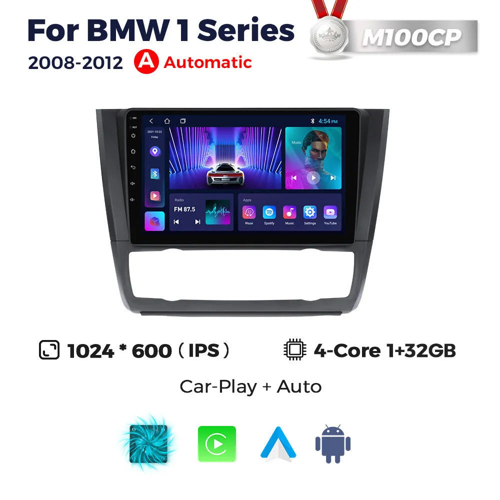 Android 9-inch navigation screen for BMW E87 vehicles with touchscreen display and multiple hardware configuration options
