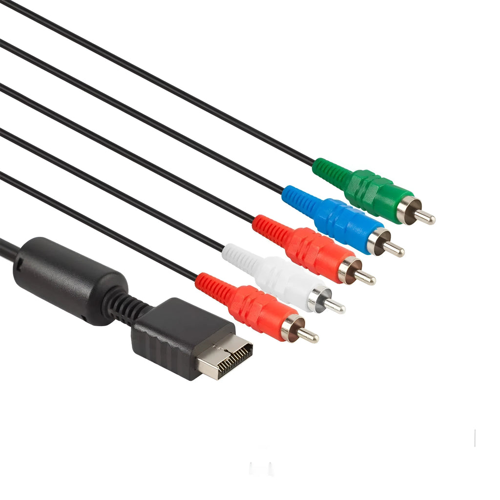 Black 1.8m nickel plated AV component cable with red green blue video and red white audio RCA plugs for PS2 PS3